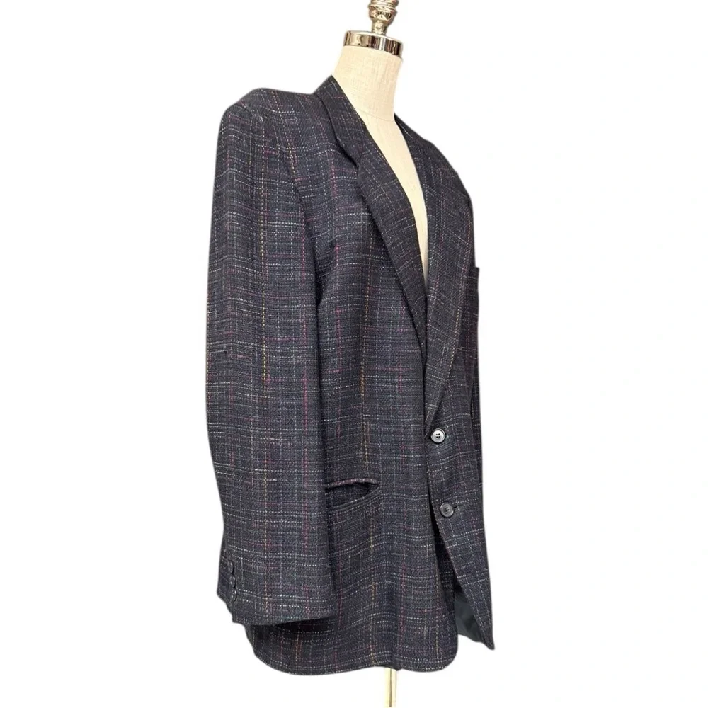 Givenchy Monsieur Vintage Charcoal Multicolor Plaid Wool Blazer Jacket Size 42R